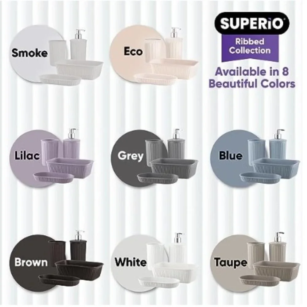 4 pc - Plastic Bathroom Accessory Set (White Smoke)